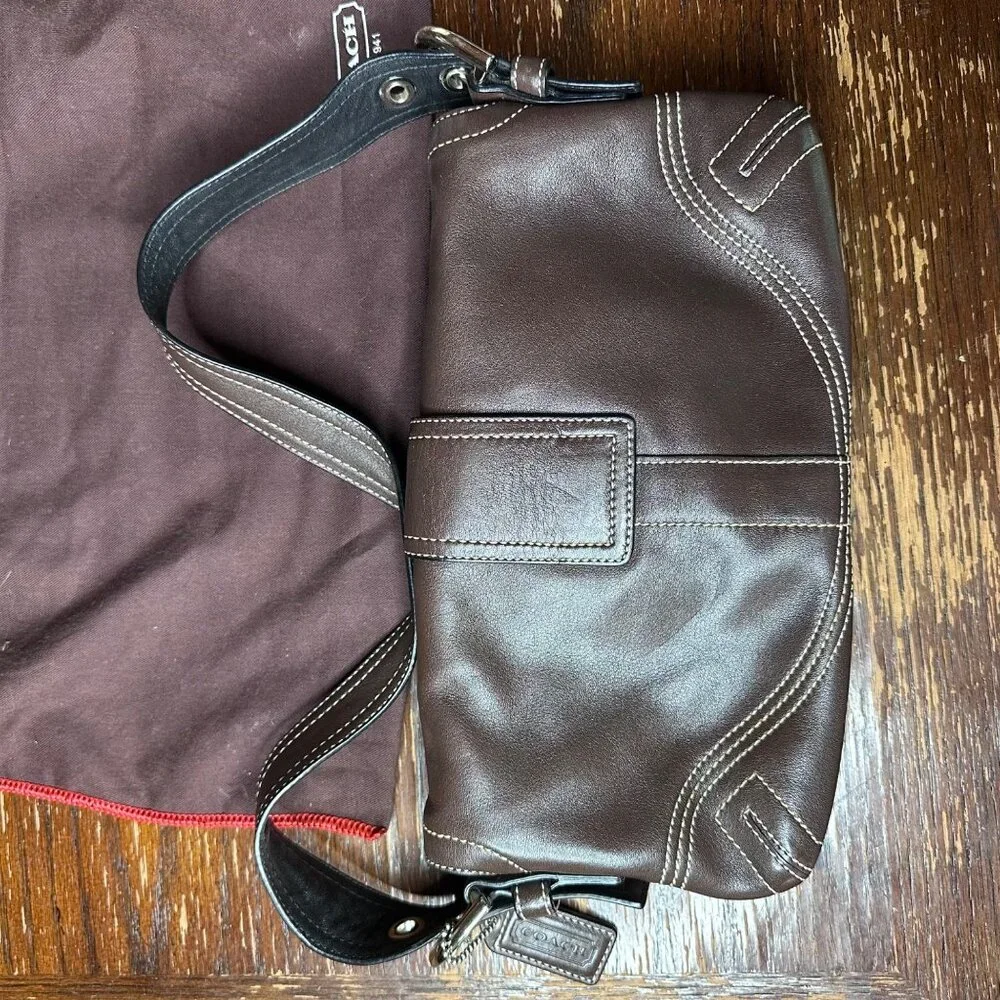 Vintage Coach Y2K Brown Leather Shoulder Bag With Dust Bag - Picture 14 of 15